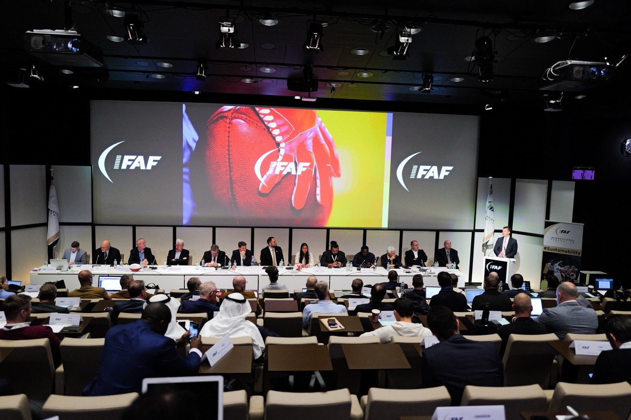 The Congress session, with the IFAF panel and delegates.